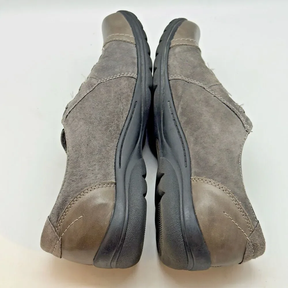 Earth Origins Dover Gray Leather & Suede Shoes Women's 8W Bungee Lace Slip on